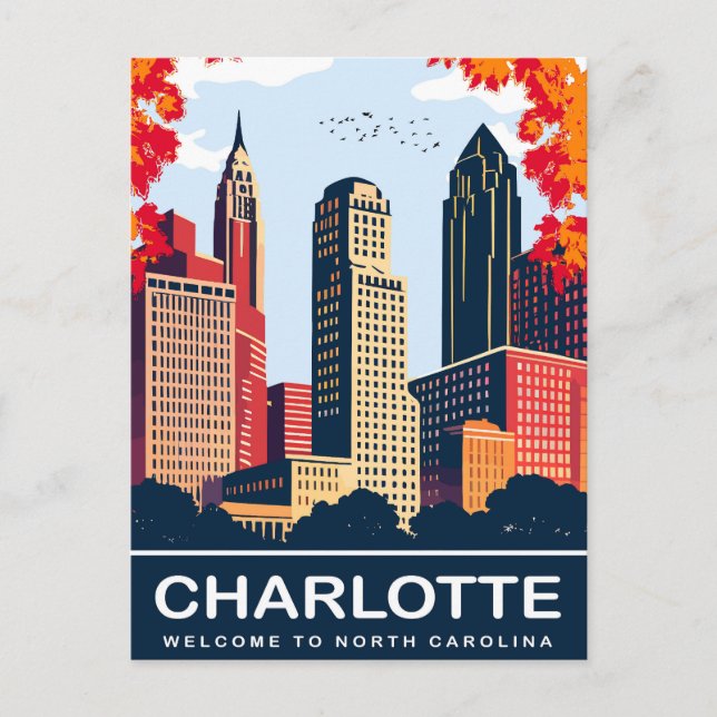 Charlotte, Stad på hösten, North Carolina, Resa Vykort (Framsida)