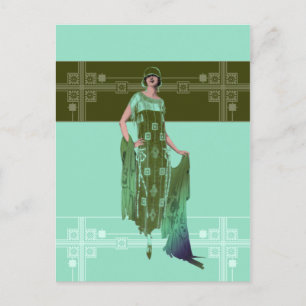 CHARLOTTE'S SHAWL, 1920:s Mode i Mint och Olive Vykort