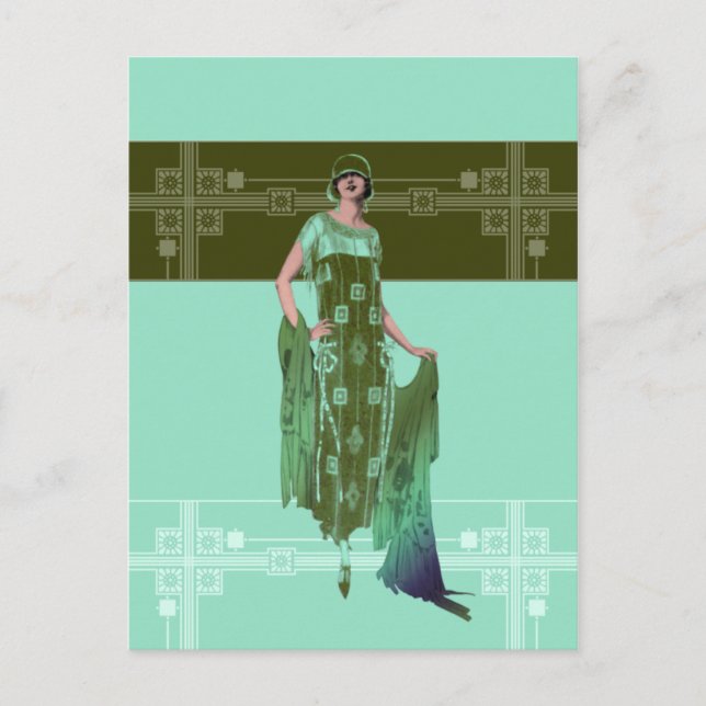 CHARLOTTE'S SHAWL, 1920:s Mode i Mint och Olive Vykort (Framsida)