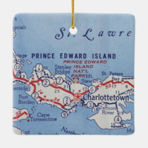 Charlottetown PEI Vintage Karta Julgransprydnad Keramik