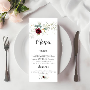 Charm Airy Greenery Burgundy Blommigt Guld Bröllop Meny