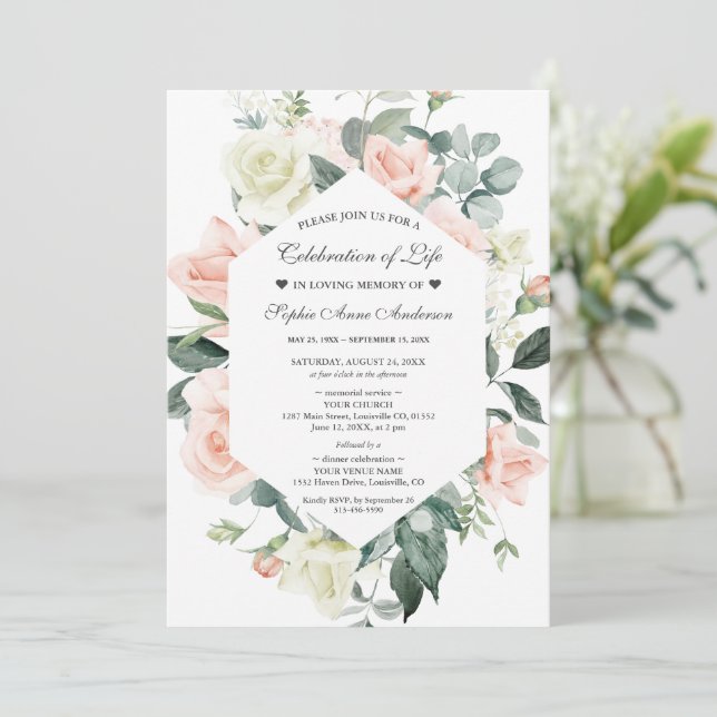 Charm Blommigt Firande of Life Funeral Memorial Inbjudningar (Stående Fram)