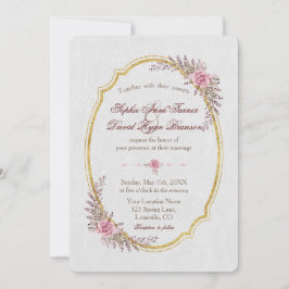 Charm Blommigt Guld Ram White Wedding bjudande in Inbjudningar
