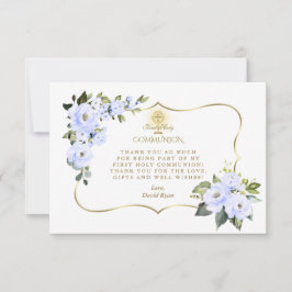 Charm Blue Blommigt Guld Kor Boy Heliga Communion Tack Kort