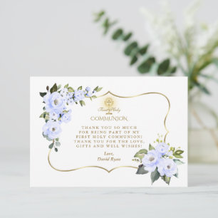 Charm Blue Blommigt Guld Kor Boy Heliga Communion Tack Kort