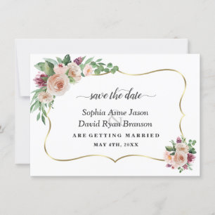 Charm Blush Champagne Blommor Kalligrafi Bröllop Spara Datumet