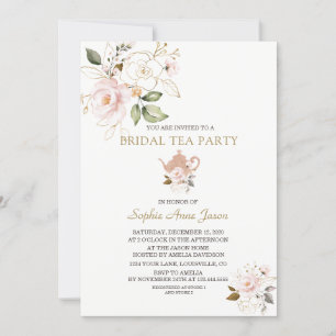 Charm Blush Guld Blommig Bröllopsdusch Te Party Inbjudningar
