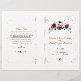 Charm Bourgogne Rosa Blommig Guld Bröllopsprogram