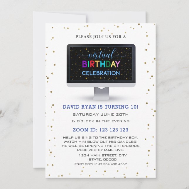 Charm Boy Colorful Virtuell Birthday-firande Inbjudningar (Framsida)
