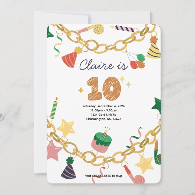 Charm Bracelet 10:e Födelsedagsfest inbjudan (Framsida)