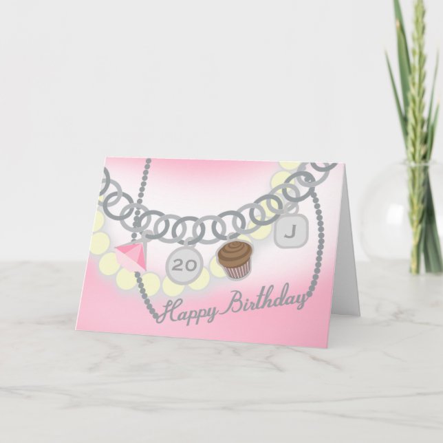 Charm Bracelet & Pearls Jewelry Birthday Card Kort (Framsida)