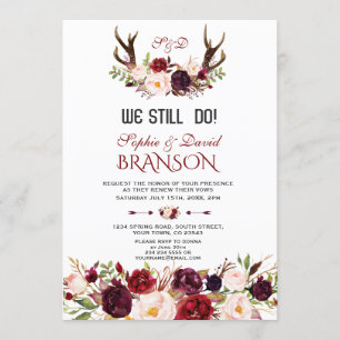 Charm Burgundy Blommigt Antlers, VI GÖR FORTFARAN Inbjudningar