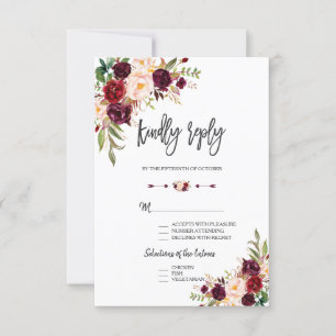 Charm Burgundy Blommigt Bröllop Handwrite OSA Kort