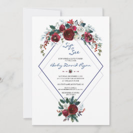 Charm Burgundy Blommigt Navy Sip & See Baby Shower Inbjudningar