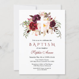 Charm Burgundy Blommigt Vit Kor-baptism Inbjudningar