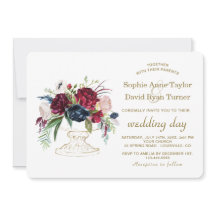 Charm Burgundy Blue Watercolor Flowers Bröllop