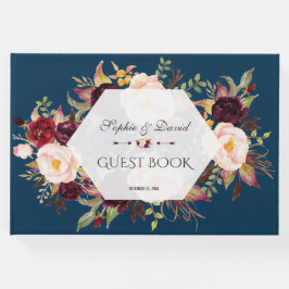 Charm Burgundy Blush Blommig Geometrisk Gästbok