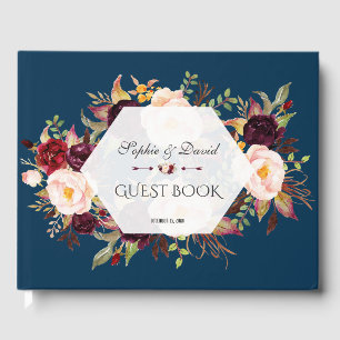 Charm Burgundy Blush Blommig Geometrisk Gästbok