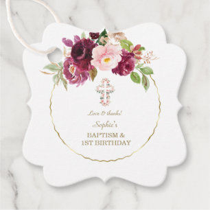 Charm Burgundy Flowers Guld 1:a födelsedagen och b Gåvor Etiketter