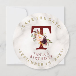 Charm Burgundy Flowers Guld Marble Photo Birthday Spara Datumet