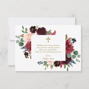 Charm Burgundy Flowers Kor Girl Baptism Tack Kort