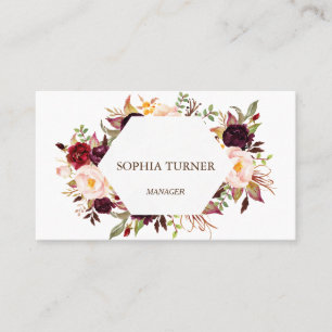 Charm Burgundy Marsala Blommigt Geometric Visitkort