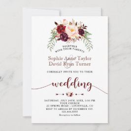 Charm Burgundy Marsala Blommigt Handskriftlig Bröl Inbjudningar