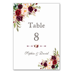 Charm Burgundy Red Marsala Blommigt Bordsnummer
