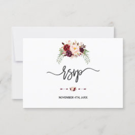 Charm Burgundy Röd Marsala Blommig Handskrift RSVP OSA Kort