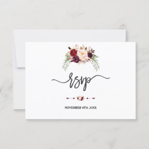 Charm Burgundy Röd Marsala Blommig Handskrift RSVP OSA Kort