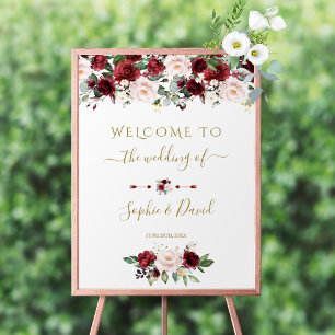 Charm Burgundy Rosa Blommigt Välkomstskylt Bröllop Poster