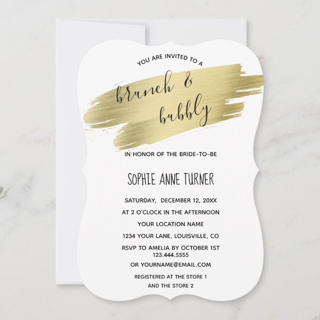 Charm Calligraphy Guld Stroke Brunch & BubLY Inbjudningar (Framsida)