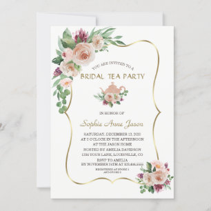 Charm  Champagne Blommigt Guld Möhippa Tea Party Inbjudningar