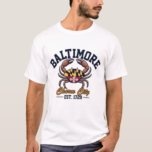 Charm City Baltimore Maryland Crab Flag T Shirt (Framsida)