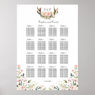 Charm  Cream Flowers Antlers Sittdiagram Poster