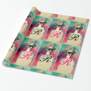 CHARM /Dam with Mask Monogram Rosa Teal Grönt Presentpapper