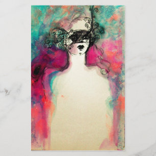 CHARM /Dam with Mask,Rosa Teal Grönt Brevpapper