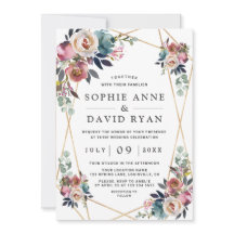 Charm Dusty Blue Misty Ro Blommigt Guld Bröllop