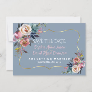 Charm Dusty Blue Misty Rose Guld Bröllop Spara Datumet