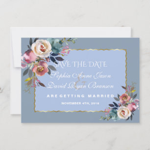 Charm Dusty Blue Misty Rose Guldram Bröllop Spara Datumet
