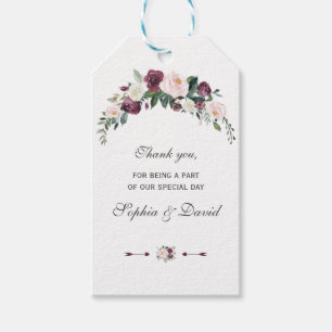 Charm Dusty Blue Rosa Blommigt Bouquet Bröllop Presentetikett