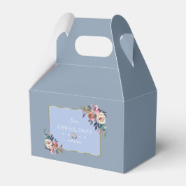 Charm Dusty Blue Rosa Flowers Guld Ram Bröllop Presentaskar