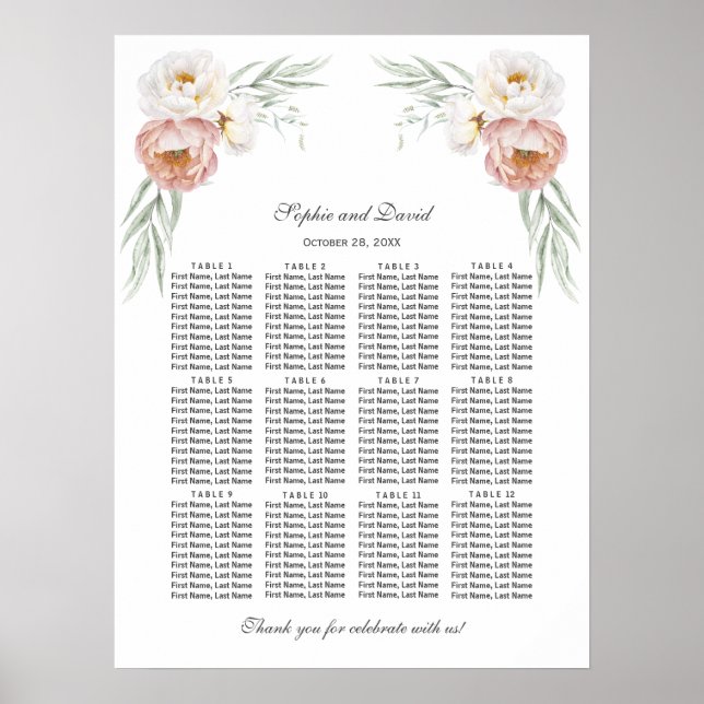 Charm Dusty Rose Blommor Bröllop Placeringsplan Poster (Framsidan)
