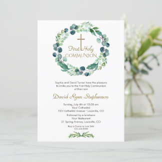 Charm Eucalyptus Foliage Kor Boy Heliga Communion Inbjudningar