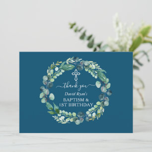 Charm Eucalyptus Utandningsorgan Baptism första fö Tack Kort