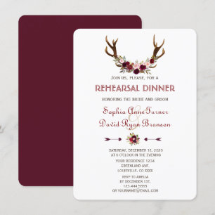 Charm Fall Marsala Blommigt Antlers Rehearsal Dinn Inbjudningar
