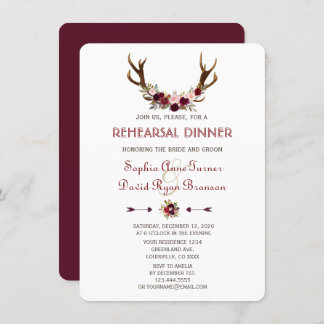 Charm Fall Marsala Blommigt Antlers Rehearsal Dinn Inbjudningar