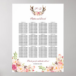 Charm  Flowers Antlers Bröllop Sittdiagram Poster
