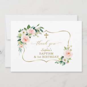 Charm Flowers Guld Girl 1st Birthday Baptism Tack Kort