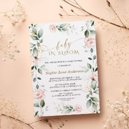 Charm  Flowers Guld Lämnar Baby i Bloom Inbjudningar